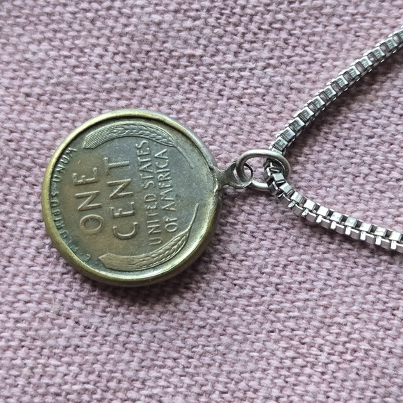 Vintage 1941 Lucky Wheat PENNY necklace Steel Penny - Picture 6 of 7
